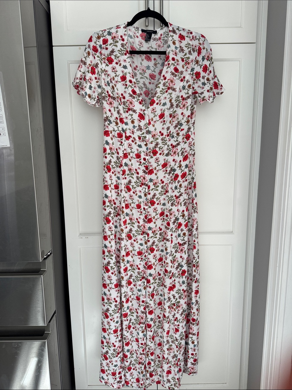 Forever 21 White Maxi Dress with Red Floral Print